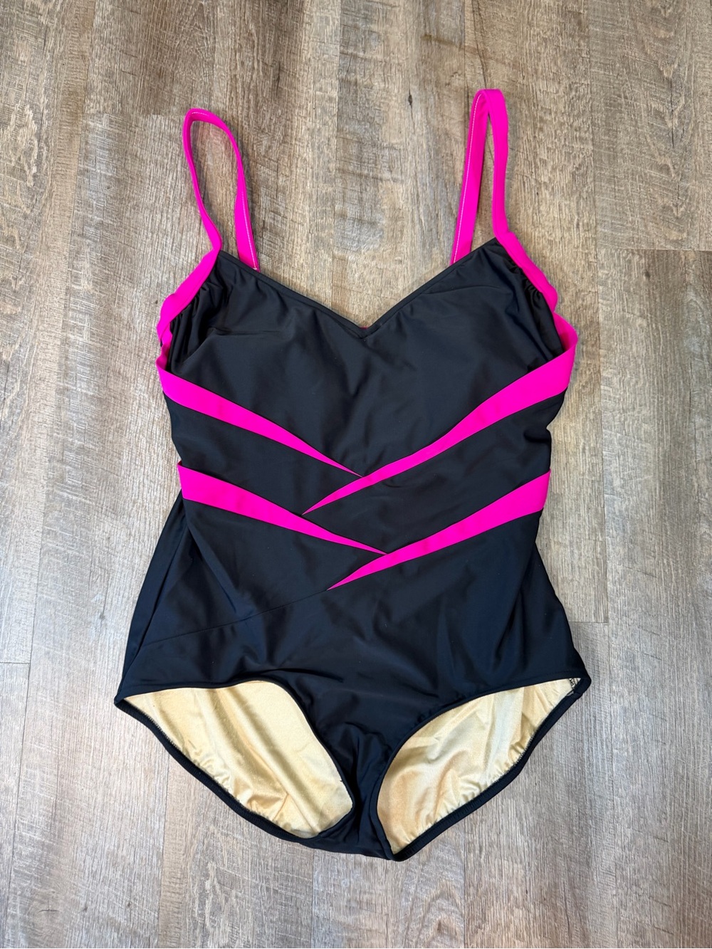 Vintage Carol Wior One Piece Swimsuit  22W Black Pink Colorblock USA Slimming